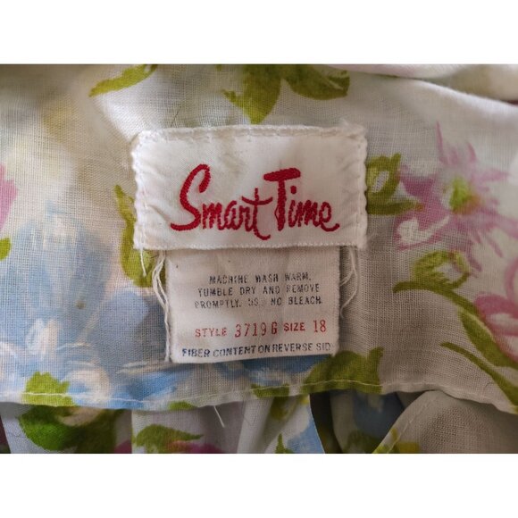 Smart Time Housecoat, Size 18 Flower, Ruffle Collar Pearl Snap Union Label USA - Picture 4 of 5